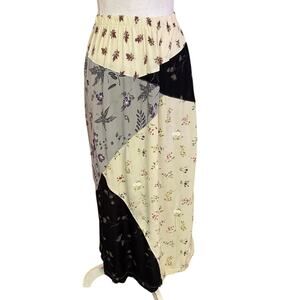 Nannette Keller Size XL Patchwork Floral Maxi Skirt Pull On Cottage Whimsy
